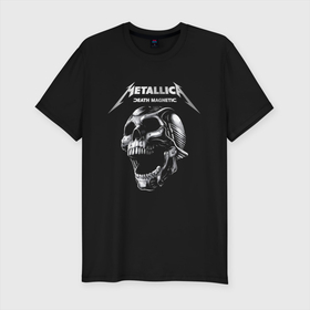 Мужская футболка хлопок Slim с принтом Metallica   Death Magnetic в Новосибирске, 92% хлопок, 8% лайкра | приталенный силуэт, круглый вырез ворота, длина до линии бедра, короткий рукав | death | hype | jaw | magnetic | metal | metallica | skull | teeth | thrash metal | usa | зубы | магнетизм | пасть | сша | трэш метал | хайп | череп
