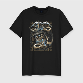 Мужская футболка хлопок Slim с принтом Metallica   Skull  Snake в Белгороде, 92% хлопок, 8% лайкра | приталенный силуэт, круглый вырез ворота, длина до линии бедра, короткий рукав | hype | jaw | metal | metallica | skull | snake | teeth | thrash metal | usa | змея | зубы | магнетизм | пасть | сша | трэшметал | хайп | череп