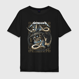 Мужская футболка хлопок Oversize с принтом Metallica   Skull  Snake в Санкт-Петербурге, 100% хлопок | свободный крой, круглый ворот, “спинка” длиннее передней части | Тематика изображения на принте: hype | jaw | metal | metallica | skull | snake | teeth | thrash metal | usa | змея | зубы | магнетизм | пасть | сша | трэшметал | хайп | череп