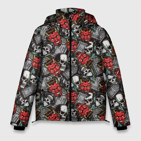 Мужская зимняя куртка 3D с принтом Бесы и Смерть в Санкт-Петербурге, верх — 100% полиэстер; подкладка — 100% полиэстер; утеплитель — 100% полиэстер | длина ниже бедра, свободный силуэт Оверсайз. Есть воротник-стойка, отстегивающийся капюшон и ветрозащитная планка. 

Боковые карманы с листочкой на кнопках и внутренний карман на молнии. | Тематика изображения на принте: baphomet | demon | devil | evil spirit | lucifer | pentagram | satan | satani | ад | антихрист | бафомет | бес | вельзевул | демон | дьявол | злодей | злой дух | кладбище | люцифер | масон | мистика | могила | нечистая сила | огонь