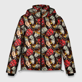 Мужская зимняя куртка 3D с принтом Демон сжигает деньги в Екатеринбурге, верх — 100% полиэстер; подкладка — 100% полиэстер; утеплитель — 100% полиэстер | длина ниже бедра, свободный силуэт Оверсайз. Есть воротник-стойка, отстегивающийся капюшон и ветрозащитная планка. 

Боковые карманы с листочкой на кнопках и внутренний карман на молнии. | baphomet | demon | devil | evil spirit | lucifer | mysticism | occul | pentagram | satan | satanist | ад | антихрист | бафомет | бес | вельзевул | демон | деньги | доллары | дьявол | злодей | злой дух | люцифер | мистика | нечистая сила | огонь