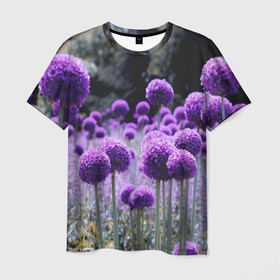 Мужская футболка 3D с принтом Цветущая лесная поляна в Петрозаводске, 100% полиэфир | прямой крой, круглый вырез горловины, длина до линии бедер | лес | лук | поляна | цветение | цветущая лесная поляна | цветущий лук | цветы