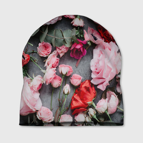 Шапка 3D с принтом Цветочное полотно в Петрозаводске, 100% полиэстер | универсальный размер, печать по всей поверхности изделия | весеннее настроение | весна | пионы | розы | цветочки | цветочное полотно | цветочный принт | цветы