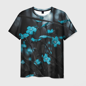 Мужская футболка 3D с принтом Лесная поляна , 100% полиэфир | прямой крой, круглый вырез горловины, длина до линии бедер | голубые цветы | лесная поляна | незабудка | полевка | поляна | цветы