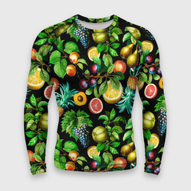 Мужской рашгард 3D с принтом Сочные фрукты  персик, груша, слива, ананас в Белгороде,  |  | ананас | гранат | груша | лето | персик | слива | фрукты