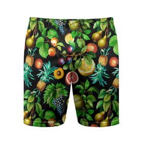 Мужские шорты спортивные с принтом Сочные фрукты   персик, груша, слива, ананас в Санкт-Петербурге,  |  | ананас | гранат | груша | лето | персик | слива | фрукты
