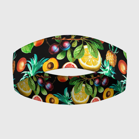 Повязка на голову 3D с принтом Сочные фрукты   персик, груша, слива, ананас ,  |  | ананас | гранат | груша | лето | персик | слива | фрукты