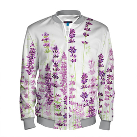 Мужской бомбер 3D с принтом Цветы Лаванды акварелью в Новосибирске, 100% полиэстер | застегивается на молнию, по бокам два кармана без застежек, по низу бомбера и на воротнике - эластичная резинка | flowers | lavender | spring | summer | watercolor | акварель | акварельные цветы | букет | бутоны | весна | ветви | ветки | лаванда | лавандовое поле | лепестки | лето | листья | нарисованные цветы | поляна | природа