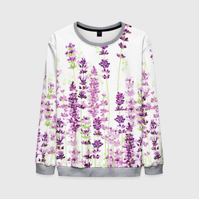 Мужской свитшот 3D с принтом Цветы Лаванды акварелью в Тюмени, 100% полиэстер с мягким внутренним слоем | круглый вырез горловины, мягкая резинка на манжетах и поясе, свободная посадка по фигуре | flowers | lavender | spring | summer | watercolor | акварель | акварельные цветы | букет | бутоны | весна | ветви | ветки | лаванда | лавандовое поле | лепестки | лето | листья | нарисованные цветы | поляна | природа