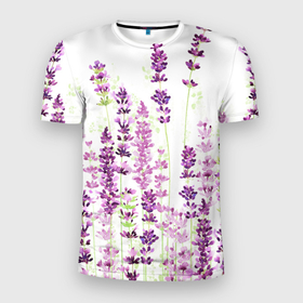 Мужская футболка 3D Slim с принтом Цветы Лаванды акварелью в Белгороде, 100% полиэстер с улучшенными характеристиками | приталенный силуэт, круглая горловина, широкие плечи, сужается к линии бедра | Тематика изображения на принте: flowers | lavender | spring | summer | watercolor | акварель | акварельные цветы | букет | бутоны | весна | ветви | ветки | лаванда | лавандовое поле | лепестки | лето | листья | нарисованные цветы | поляна | природа