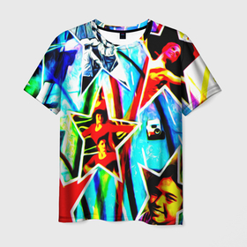 Мужская футболка 3D с принтом Звездопадинки в Белгороде, 100% полиэфир | прямой крой, круглый вырез горловины, длина до линии бедер | звезды | краски | лица | праздник | фигуры