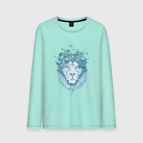 Мужской лонгслив хлопок с принтом lion синий 1 штука в цветах в Санкт-Петербурге, 100% хлопок |  | lion | китюлька | кошка | лев | леон | синий лев | тигр | цветы