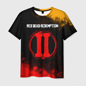 Мужская футболка 3D с принтом RDR 2 Circle   Краска в Белгороде, 100% полиэфир | прямой крой, круглый вырез горловины, длина до линии бедер | dead | game | games | logo | paint | rdr | rdr2 | red | red dead redemption 2 | redemption | брызги | дед | игра | игры | краска | лого | логотип | логотипы | рдр | рдр2 | ред | редемпшен | редемпшн | символ | символы