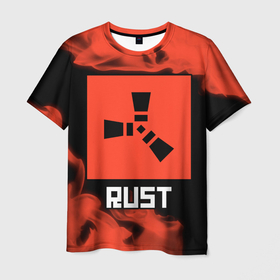 Мужская футболка 3D с принтом RUST   Красное Пламя в Санкт-Петербурге, 100% полиэфир | прямой крой, круглый вырез горловины, длина до линии бедер | facepunch | game | games | logo | rust | shooter | survival | выживание | игра | огонь | пламя | раст