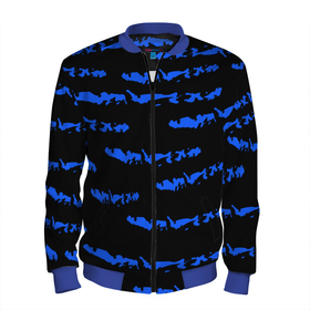Мужской бомбер 3D с принтом Полосатый синий с черным как водяной тигр , 100% полиэстер | застегивается на молнию, по бокам два кармана без застежек, по низу бомбера и на воротнике - эластичная резинка | Тематика изображения на принте: abstraction | black background | blue | bright | pattern | stripes | texture | water tiger | year of the blue tiger | year of the tiger | абстракция | водяной тигр | год  голубого  тигра | год тигра | паттерн | полосы | синие | текстура | черный фон | ярк