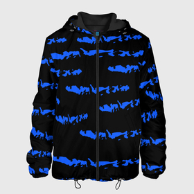 Мужская куртка 3D с принтом Полосатый синий с черным как водяной тигр , ткань верха — 100% полиэстер, подклад — флис | прямой крой, подол и капюшон оформлены резинкой с фиксаторами, два кармана без застежек по бокам, один большой потайной карман на груди. Карман на груди застегивается на липучку | Тематика изображения на принте: abstraction | black background | blue | bright | pattern | stripes | texture | water tiger | year of the blue tiger | year of the tiger | абстракция | водяной тигр | год  голубого  тигра | год тигра | паттерн | полосы | синие | текстура | черный фон | ярк
