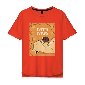 Мужская футболка хлопок Oversize с принтом Котик с клубком ниток в Кировске, 100% хлопок | свободный крой, круглый ворот, “спинка” длиннее передней части | casual | cat | cats | cute | kawaii | kitten | kitty | pussy | арт | детское | домашние животные | животные | каваи | кавай | кежуал | кот | кот с клубком ниток | коте | котейка | котик | котики | коты | кошка | ми ми ми | милота