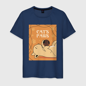Мужская футболка хлопок с принтом Котик с клубком ниток в Екатеринбурге, 100% хлопок | прямой крой, круглый вырез горловины, длина до линии бедер, слегка спущенное плечо. | casual | cat | cats | cute | kawaii | kitten | kitty | pussy | арт | детское | домашние животные | животные | каваи | кавай | кежуал | кот | кот с клубком ниток | коте | котейка | котик | котики | коты | кошка | ми ми ми | милота