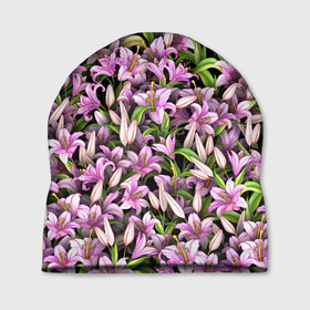 Шапка 3D с принтом Лилии цветут в Тюмени, 100% полиэстер | универсальный размер, печать по всей поверхности изделия | Тематика изображения на принте: 8 марта | букет | клумба | лилия | паттерн | цветочки | цветы