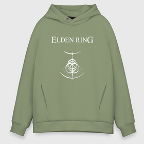 Мужское худи Oversize хлопок с принтом Elden Ring logotype в Кировске, френч-терри — 70% хлопок, 30% полиэстер. Мягкий теплый начес внутри —100% хлопок | боковые карманы, эластичные манжеты и нижняя кромка, капюшон на магнитной кнопке | 