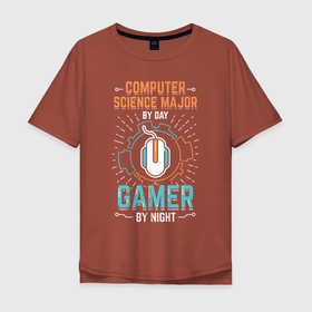 Мужская футболка хлопок Oversize с принтом Специалист информатики по дням, геймер по ночам , 100% хлопок | свободный крой, круглый ворот, “спинка” длиннее передней части | coder | it people | айтишники | гик | информатик | ит специалист | кодер | кодировщик | прогер | программист