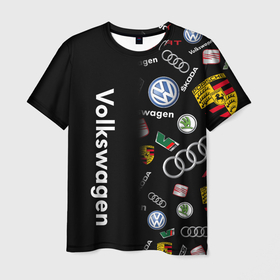 Мужская футболка 3D с принтом Volkswagen Group | Half Pattern в Новосибирске, 100% полиэфир | прямой крой, круглый вырез горловины, длина до линии бедер | olkswagen | patern | pattern | vw | авто | автомобиль | ам | бренд | машина | машины | народный автомобиль | патерн | паттерн | фольксваген