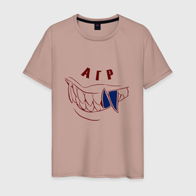 Мужская футболка хлопок с принтом Агр в Санкт-Петербурге, 100% хлопок | прямой крой, круглый вырез горловины, длина до линии бедер, слегка спущенное плечо. | агрессия | зверь | зубастик | зубы | нервный | оскал | пасть | челюсть