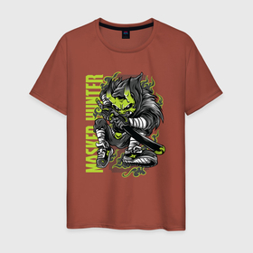 Мужская футболка хлопок с принтом Монстр самурай в Белгороде, 100% хлопок | прямой крой, круглый вырез горловины, длина до линии бедер, слегка спущенное плечо. | Тематика изображения на принте: дым | меч | плащ | самурай | точка | уличный стиль