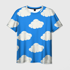 Мужская футболка 3D с принтом Облака на небе в Новосибирске, 100% полиэфир | прямой крой, круглый вырез горловины, длина до линии бедер | 3d | 3д | blue | shirt | sky | куртка | небо | новинка | облака | рюкзак | сильный | синий | толстовка | футболка | худи | яркий