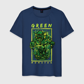 Мужская футболка хлопок с принтом Зелёный монстр в Новосибирске, 100% хлопок | прямой крой, круглый вырез горловины, длина до линии бедер, слегка спущенное плечо. | гранж | листья | молния | монстр | рамка | уличный стиль