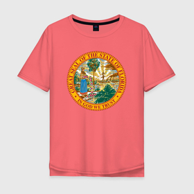 Мужская футболка хлопок Oversize с принтом Флорида США в Петрозаводске, 100% хлопок | свободный крой, круглый ворот, “спинка” длиннее передней части | florida | great seal | university | usa | герб | море | пальма | печать | с пальмами | сша | турист | университет | флорида