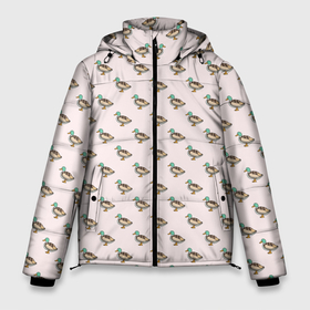 Мужская зимняя куртка 3D с принтом Селезень паттерн в Тюмени, верх — 100% полиэстер; подкладка — 100% полиэстер; утеплитель — 100% полиэстер | длина ниже бедра, свободный силуэт Оверсайз. Есть воротник-стойка, отстегивающийся капюшон и ветрозащитная планка. 

Боковые карманы с листочкой на кнопках и внутренний карман на молнии. | водоплавающие | гусеобразные | гуси | охота | охотник | паттерн | природа | птицы | селезень | турист | утки | уточки