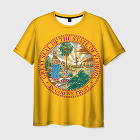 Мужская футболка 3D с принтом Флорида США 3D в Кировске, 100% полиэфир | прямой крой, круглый вырез горловины, длина до линии бедер | florida | great seal | university | usa | герб | море | пальма | печать | с пальмами | сша | турист | университет | флорида