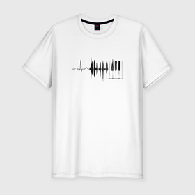Мужская футболка хлопок Slim с принтом Пульс музыка в Петрозаводске, 92% хлопок, 8% лайкра | приталенный силуэт, круглый вырез ворота, длина до линии бедра, короткий рукав | инструмент | клавишные | музыка | музыкальный | пианино | пульс | ритм | рояль | сердце | серце | фортепиано | фортепьано