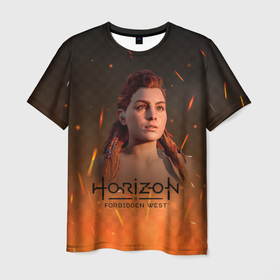 Мужская футболка 3D с принтом Horizon Forbidden West: Fire в Екатеринбурге, 100% полиэфир | прямой крой, круглый вырез горловины, длина до линии бедер | aloy | horizon | horizon forbidden west | horizon zero dawn | харайзон | хорайзон | элой