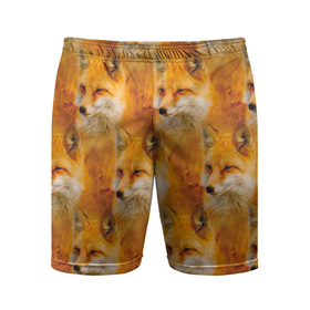 Мужские шорты спортивные с принтом Рыжая лисица   паттерн в Курске,  |  | Тематика изображения на принте: лиса | лисица | лисичка | лисички | лисы | рыжая