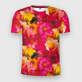 Мужская футболка 3D Slim с принтом Садовые цветочки полевые в Тюмени, 100% полиэстер с улучшенными характеристиками | приталенный силуэт, круглая горловина, широкие плечи, сужается к линии бедра | поле | полевые цветы | сад | садовые | цветочки | цветы