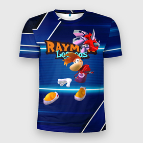 Мужская футболка 3D Slim с принтом Rayman Legends Blue в Екатеринбурге, 100% полиэстер с улучшенными характеристиками | приталенный силуэт, круглая горловина, широкие плечи, сужается к линии бедра | Тематика изображения на принте: globox | rayman | rayman legends | глобокс | реймен | рэйман | рэймэн | человечек