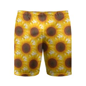 Мужские шорты спортивные с принтом Желтые подсолнухи паттерн в Курске,  |  | желтые | листья | подсолнухи | поле | семена | семечки | солнце