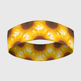 Повязка на голову 3D с принтом Желтые подсолнухи паттерн в Тюмени,  |  | Тематика изображения на принте: желтые | листья | подсолнухи | поле | семена | семечки | солнце