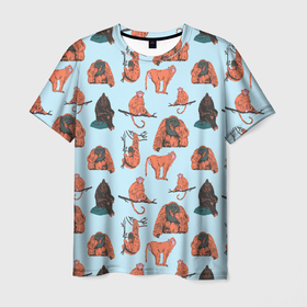 Мужская футболка 3D с принтом Обезьянки паттерн в Белгороде, 100% полиэфир | прямой крой, круглый вырез горловины, длина до линии бедер | африка | горилла | животные | зоопарк | обезьяна на ветке | обезьяны | паттерн | приматы | сафари