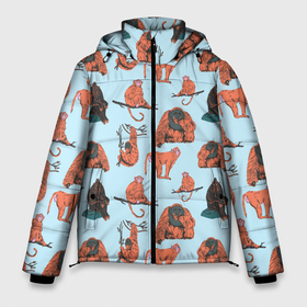 Мужская зимняя куртка 3D с принтом Обезьянки паттерн в Тюмени, верх — 100% полиэстер; подкладка — 100% полиэстер; утеплитель — 100% полиэстер | длина ниже бедра, свободный силуэт Оверсайз. Есть воротник-стойка, отстегивающийся капюшон и ветрозащитная планка. 

Боковые карманы с листочкой на кнопках и внутренний карман на молнии. | Тематика изображения на принте: африка | горилла | животные | зоопарк | обезьяна на ветке | обезьяны | паттерн | приматы | сафари