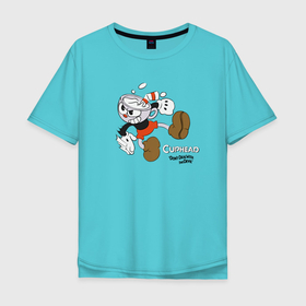 Мужская футболка хлопок Oversize с принтом Cuphead   Капхед , 100% хлопок | свободный крой, круглый ворот, “спинка” длиннее передней части | cuphead | mugman | капхед | капхэд | кружек | магмен | чашек
