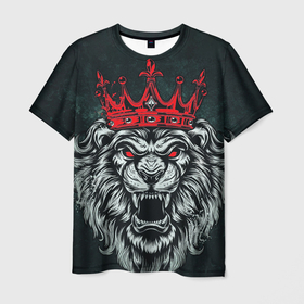 Мужская футболка 3D с принтом Королевский лев | Lion в Петрозаводске, 100% полиэфир | прямой крой, круглый вырез горловины, длина до линии бедер | lion | животные | звери | корона | лев | леон | лион | львы | хищник | царь зверей