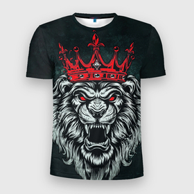 Мужская футболка 3D Slim с принтом Королевский лев | Lion в Белгороде, 100% полиэстер с улучшенными характеристиками | приталенный силуэт, круглая горловина, широкие плечи, сужается к линии бедра | lion | животные | звери | корона | лев | леон | лион | львы | хищник | царь зверей