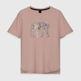 Мужская футболка хлопок Oversize с принтом Африканский слон в попоне в Екатеринбурге, 100% хлопок | свободный крой, круглый ворот, “спинка” длиннее передней части | африканский слон | животные | звери | слон | слоник