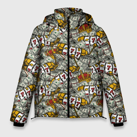 Мужская зимняя куртка 3D с принтом Джекпот (Jackpot) в Тюмени, верх — 100% полиэстер; подкладка — 100% полиэстер; утеплитель — 100% полиэстер | длина ниже бедра, свободный силуэт Оверсайз. Есть воротник-стойка, отстегивающийся капюшон и ветрозащитная планка. 

Боковые карманы с листочкой на кнопках и внутренний карман на молнии. | 777 | cards | casino | chips | flash | fortune | game | jackpot | joker | luck | omaha | poker | roulette | straight | texas holdem | азарт | деньги | джекпот | джокер | доллары | игра | казино | карты | куш | лас вегас | масти | омаха | покер | рулетка |