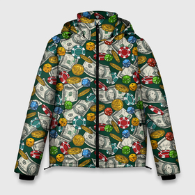 Мужская зимняя куртка 3D с принтом Казино   (Casino) в Кировске, верх — 100% полиэстер; подкладка — 100% полиэстер; утеплитель — 100% полиэстер | длина ниже бедра, свободный силуэт Оверсайз. Есть воротник-стойка, отстегивающийся капюшон и ветрозащитная планка. 

Боковые карманы с листочкой на кнопках и внутренний карман на молнии. | Тематика изображения на принте: 777 | cards | casino | chips | flash | fortune | game | jackpot | joker | luck | omaha | poker | roulette | straight | texas holdem | азарт | деньги | джекпот | джокер | доллары | игра | казино | карты | кубики | куш | лас вегас | масти | омаха | покер | 