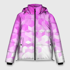 Мужская зимняя куртка 3D с принтом 3D ромб розовый в Екатеринбурге, верх — 100% полиэстер; подкладка — 100% полиэстер; утеплитель — 100% полиэстер | длина ниже бедра, свободный силуэт Оверсайз. Есть воротник-стойка, отстегивающийся капюшон и ветрозащитная планка. 

Боковые карманы с листочкой на кнопках и внутренний карман на молнии. | 3d | 3д | pink | белый | геометрический | геометрия | розовый | ромб | фигура | фиолетовый