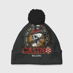 Шапка 3D c помпоном с принтом CASINO   (Казино) в Курске, 100% полиэстер | универсальный размер, печать по всей поверхности изделия | 777 | cards | casino | chips | flash | fortune | game | jackpot | joker | luck | omaha | poker | roulette | straight | texas holdem | азарт | деньги | джекпот | джокер | игра | казино | карты | куш | лас вегас | масти | омаха | покер | рулетка | стрит | т